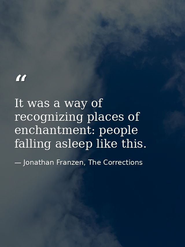 It was a way of recognizing places of enchantment: people falling asleep like this. — Jonathan Franzen, The Corrections