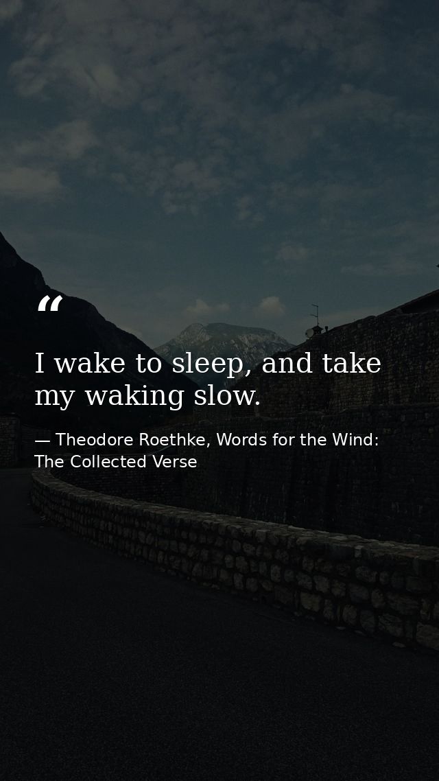 I wake to sleep, and take my waking slow. — Theodore Roethke, Words for the Wind: The Collected Verse