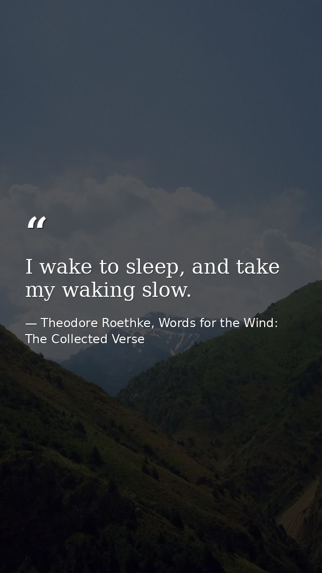 I wake to sleep, and take my waking slow. — Theodore Roethke, Words for the Wind: The Collected Verse