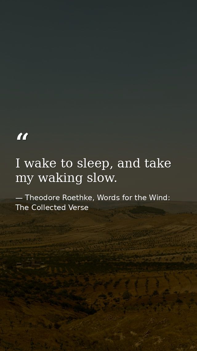 I wake to sleep, and take my waking slow. — Theodore Roethke, Words for the Wind: The Collected Verse