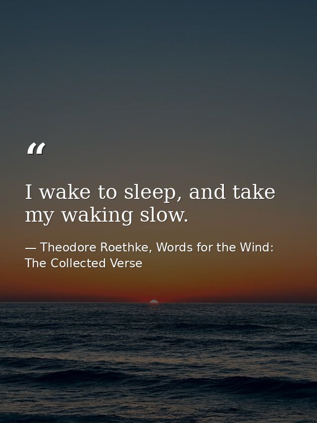 I wake to sleep, and take my waking slow. — Theodore Roethke, Words for the Wind: The Collected Verse