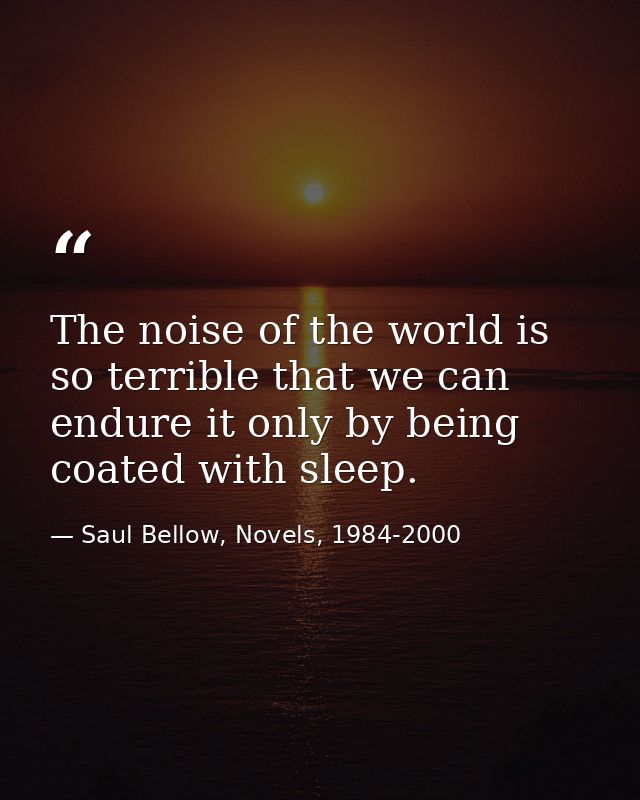 The noise of the world is so terrible that we can endure it only by being coated with sleep. — Saul Bellow, Novels, 1984-2000