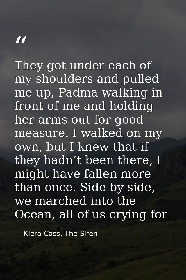 They got under each of my shoulders and pulled me up, Padma walking in front of me and holding her arms out for good mea — Kiera Cass, The Siren
