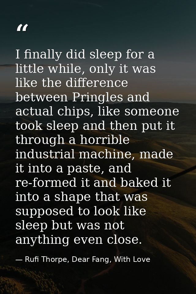 I finally did sleep for a little while, only it was like the difference between Pringles and actual chips, like someone  — Rufi Thorpe, Dear Fang, With Love