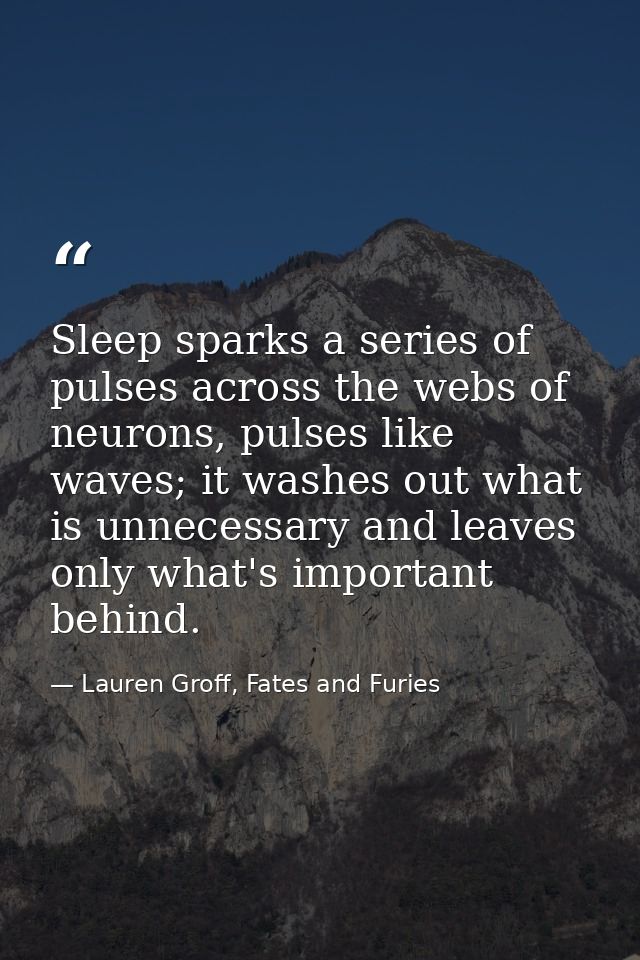 Sleep sparks a series of pulses across the webs of neurons, pulses like waves; it washes out what is unnecessary and lea — Lauren Groff, Fates and Furies