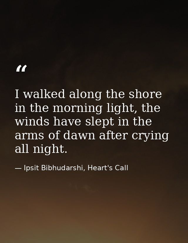 I walked along the shore in the morning light, the winds have slept in the arms of dawn after crying all night. — Ipsit Bibhudarshi, Heart's Call