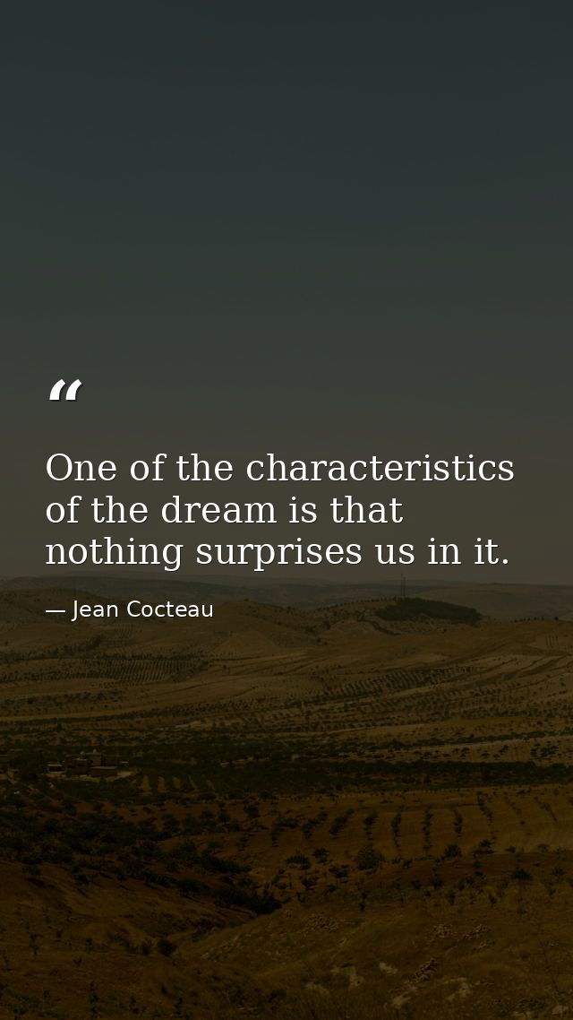 One of the characteristics of the dream is that nothing surprises us in it. — Jean Cocteau