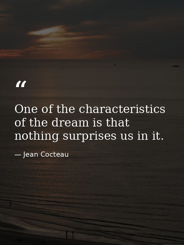 One of the characteristics of the dream is that nothing surprises us in it. — Jean Cocteau