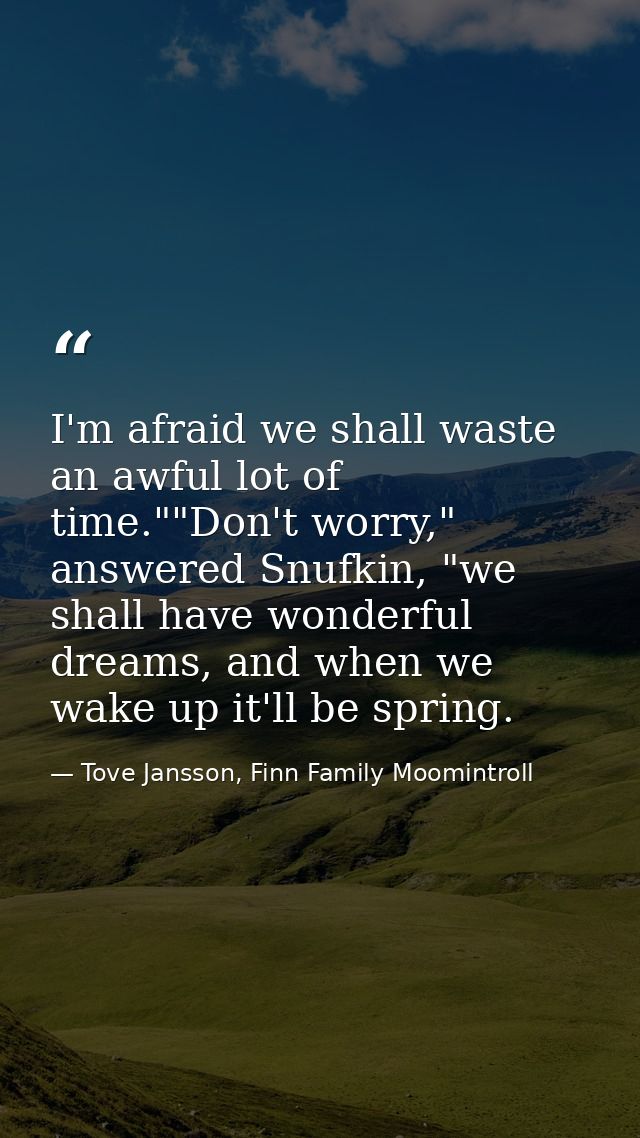 I'm afraid we shall waste an awful lot of time.""Don't worry," answered Snufkin, "we shall have wonderful dreams, and wh — Tove Jansson, Finn Family Moomintroll