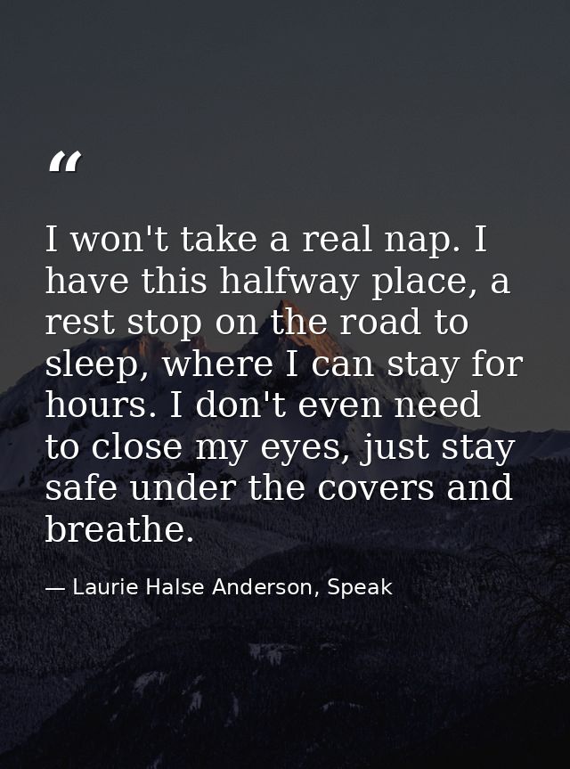 I won't take a real nap. I have this halfway place, a rest stop on the road to sleep, where I can stay for hours. I don' — Laurie Halse Anderson, Speak