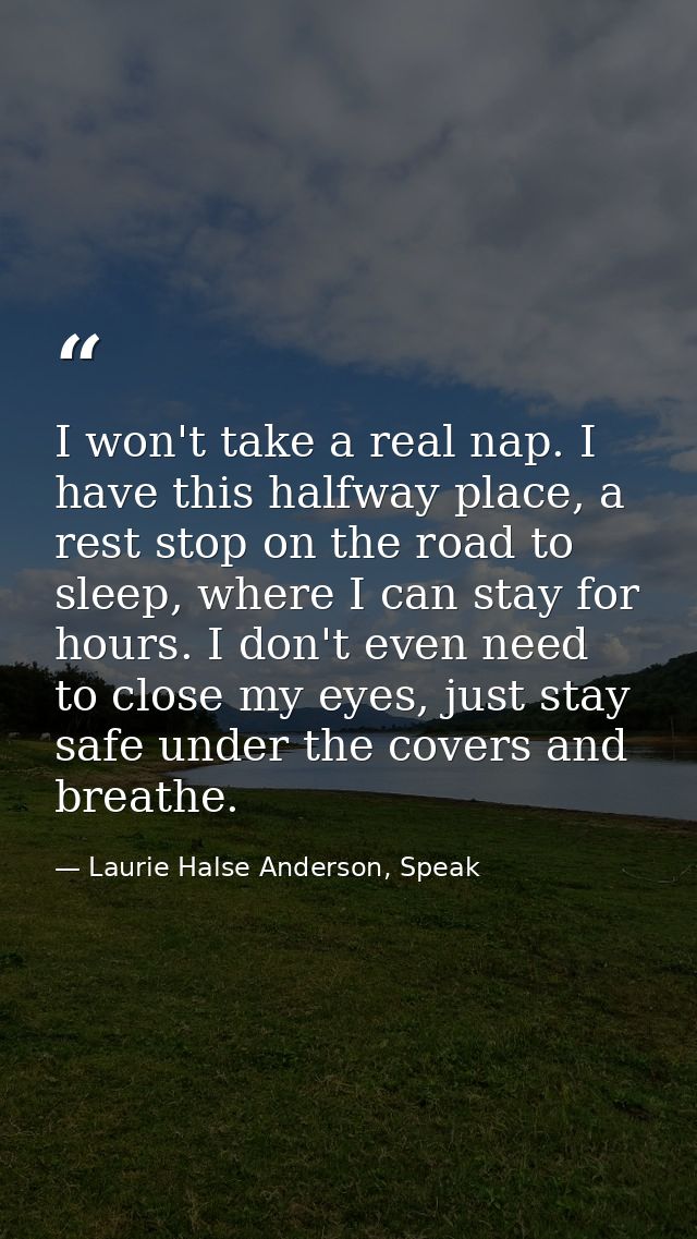 I won't take a real nap. I have this halfway place, a rest stop on the road to sleep, where I can stay for hours. I don' — Laurie Halse Anderson, Speak