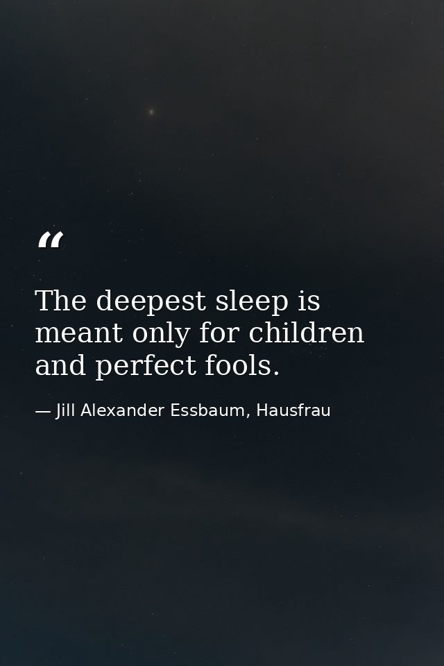 The deepest sleep is meant only for children and perfect fools. — Jill Alexander Essbaum, Hausfrau