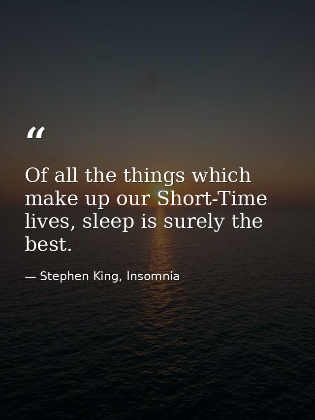 Of all the things which make up our Short-Time lives, sleep is surely the best. — Stephen King, Insomnia