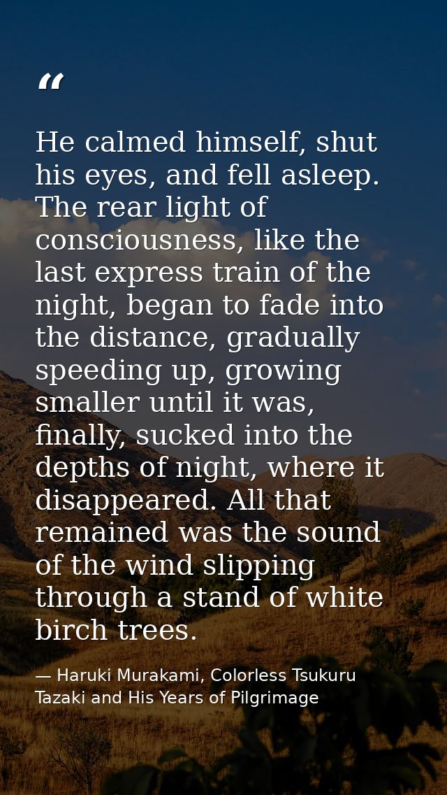 He calmed himself, shut his eyes, and fell asleep. The rear light of consciousness, like the last express train of the n — Haruki Murakami, Colorless Tsukuru Tazaki and His Years of Pilgrimage