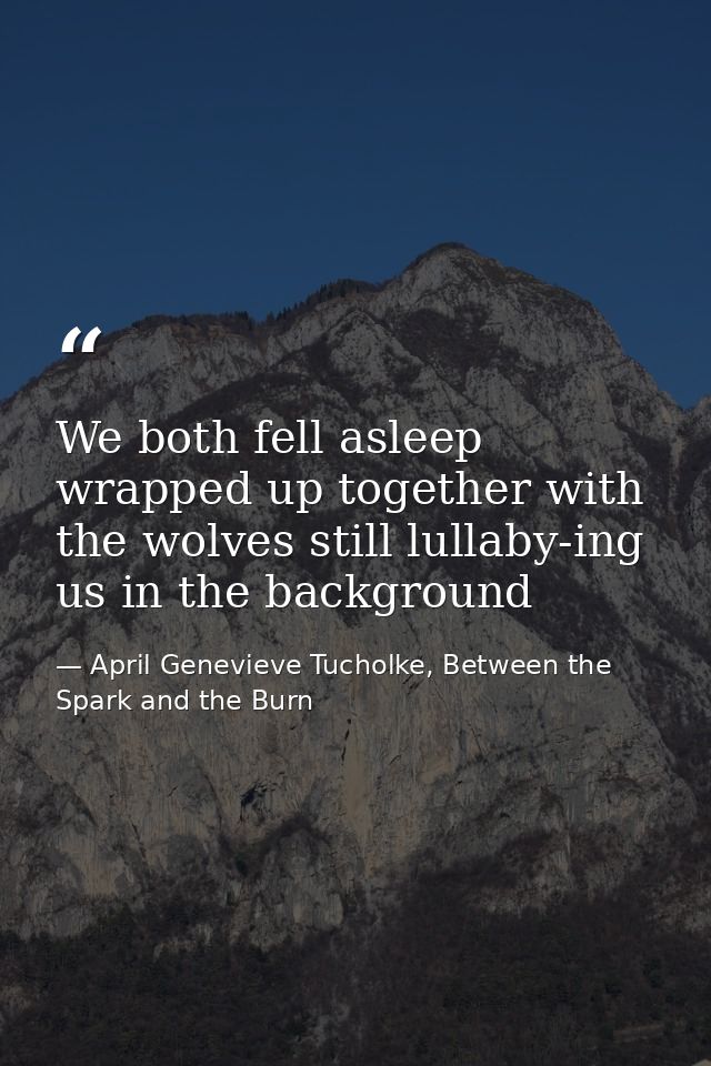 We both fell asleep wrapped up together with the wolves still lullaby-ing us in the background — April Genevieve Tucholke, Between the Spark and the Burn