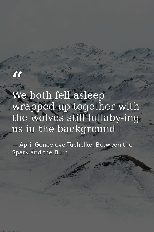 We both fell asleep wrapped up together with the wolves still lullaby-ing us in the background — April Genevieve Tucholke, Between the Spark and the Burn