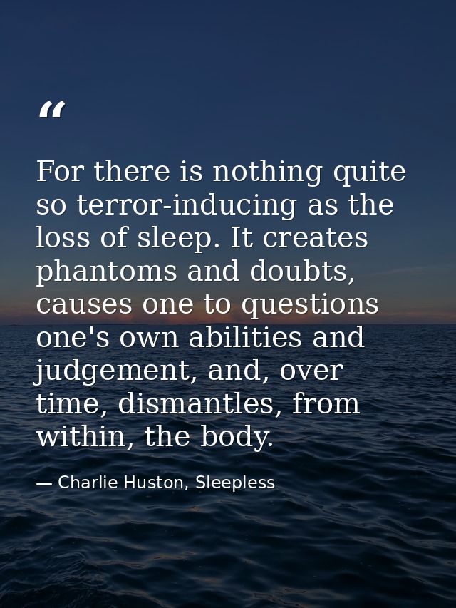 For there is nothing quite so terror-inducing as the loss of sleep. It creates phantoms and doubts, causes one to questi — Charlie Huston, Sleepless