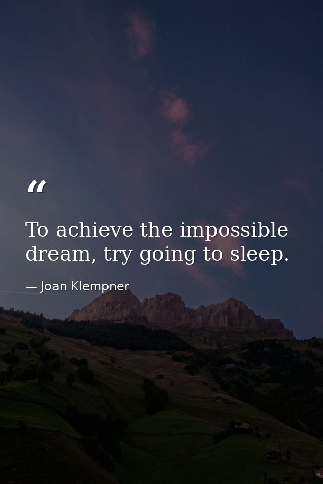 To achieve the impossible dream, try going to sleep. — Joan Klempner