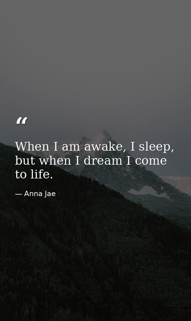 When I am awake, I sleep, but when I dream I come to life. — Anna Jae