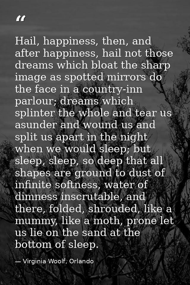Hail, happiness, then, and after happiness, hail not those dreams which bloat the sharp image as spotted mirrors do the  — Virginia Woolf, Orlando