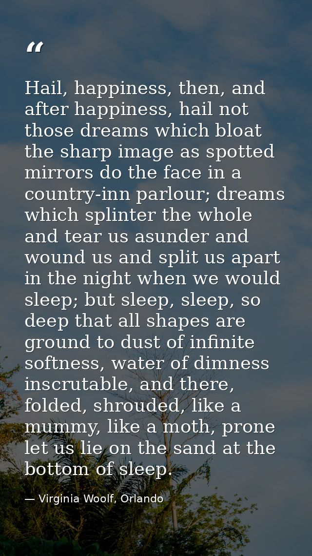 Hail, happiness, then, and after happiness, hail not those dreams which bloat the sharp image as spotted mirrors do the  — Virginia Woolf, Orlando