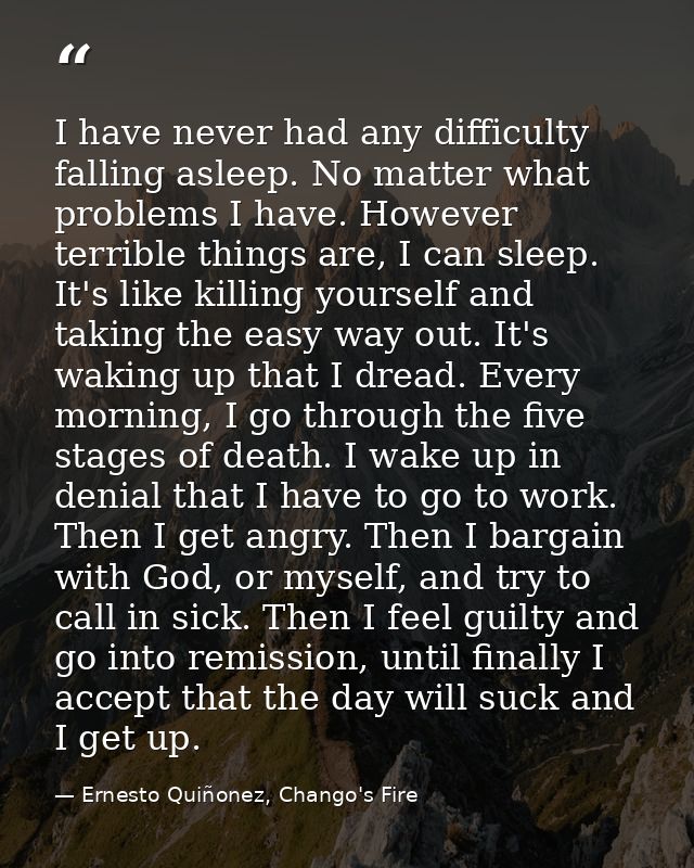I have never had any difficulty falling asleep. No matter what problems I have. However terrible things are, I can sleep — Ernesto Quiñonez, Chango's Fire