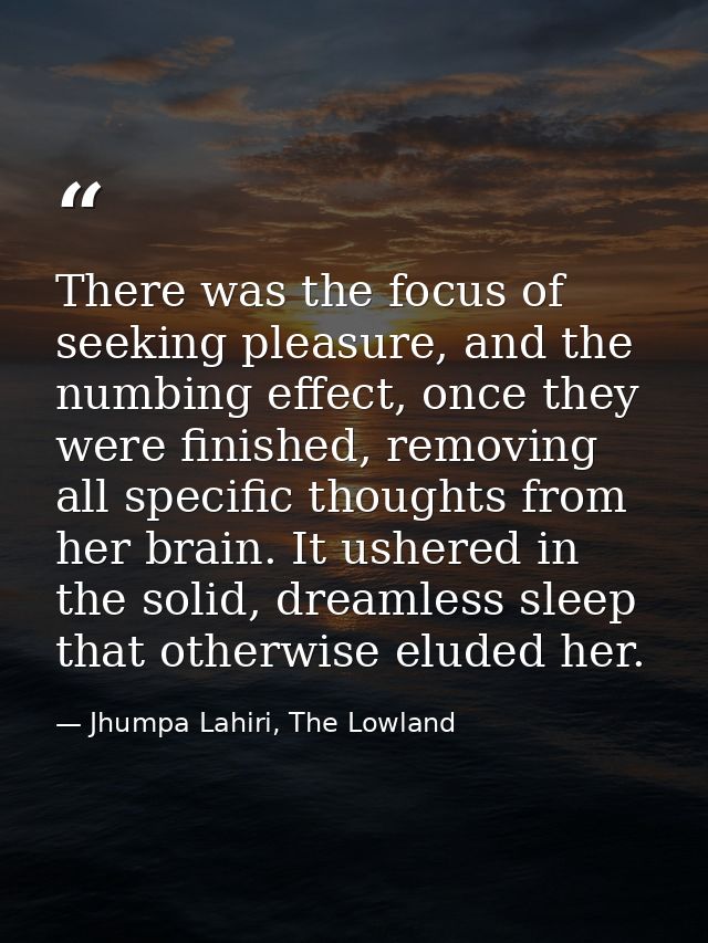 There was the focus of seeking pleasure, and the numbing effect, once they were finished, removing all specific thoughts — Jhumpa Lahiri, The Lowland