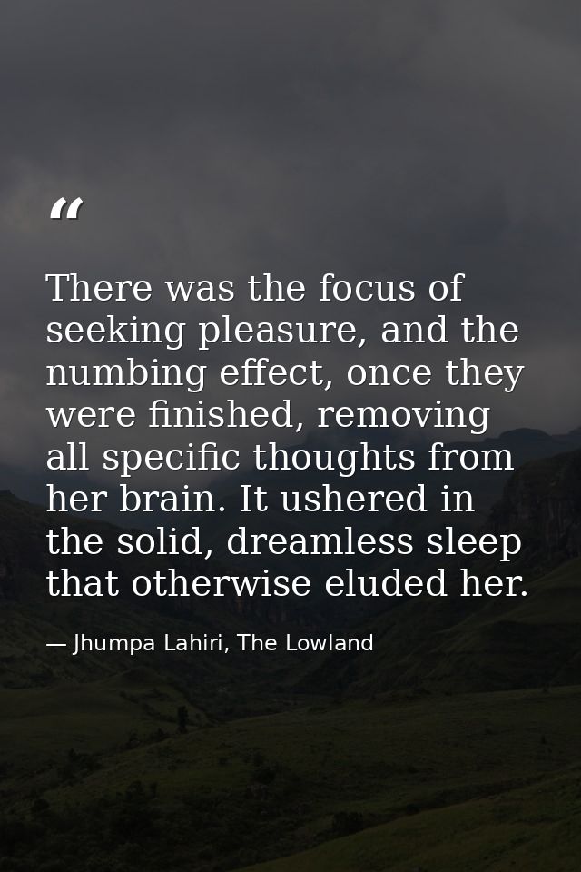 There was the focus of seeking pleasure, and the numbing effect, once they were finished, removing all specific thoughts — Jhumpa Lahiri, The Lowland