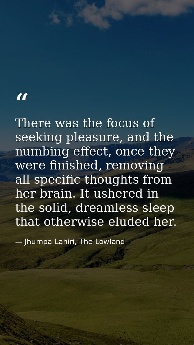 There was the focus of seeking pleasure, and the numbing effect, once they were finished, removing all specific thoughts — Jhumpa Lahiri, The Lowland