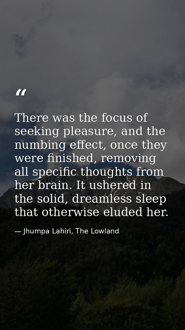 There was the focus of seeking pleasure, and the numbing effect, once they were finished, removing all specific thoughts — Jhumpa Lahiri, The Lowland