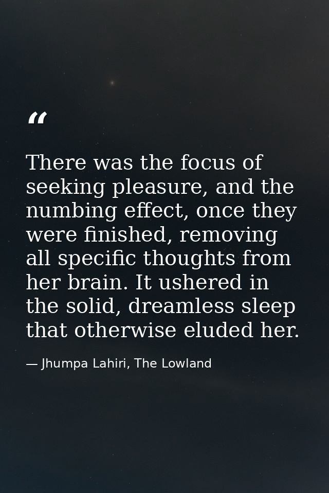 There was the focus of seeking pleasure, and the numbing effect, once they were finished, removing all specific thoughts — Jhumpa Lahiri, The Lowland