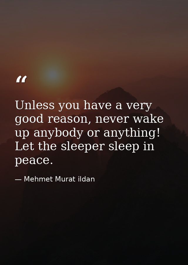 Unless you have a very good reason, never wake up anybody or anything! Let the sleeper sleep in peace. — Mehmet Murat ildan