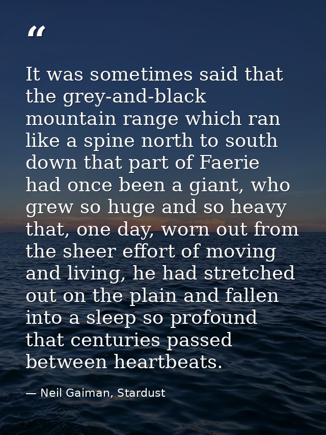 It was sometimes said that the grey-and-black mountain range which ran like a spine north to south down that part of Fae — Neil Gaiman, Stardust