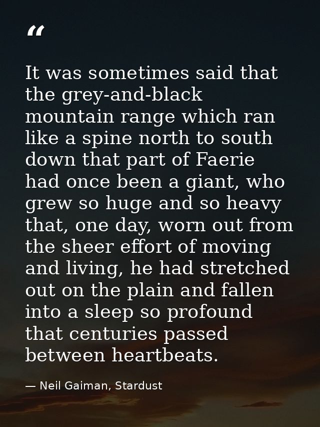 It was sometimes said that the grey-and-black mountain range which ran like a spine north to south down that part of Fae — Neil Gaiman, Stardust