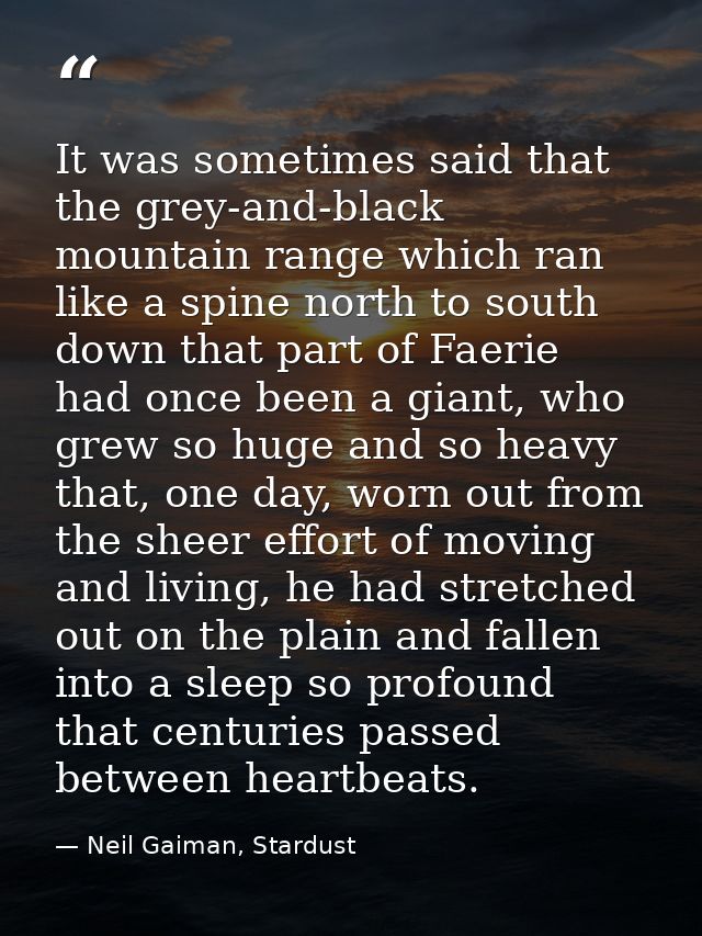 It was sometimes said that the grey-and-black mountain range which ran like a spine north to south down that part of Fae — Neil Gaiman, Stardust