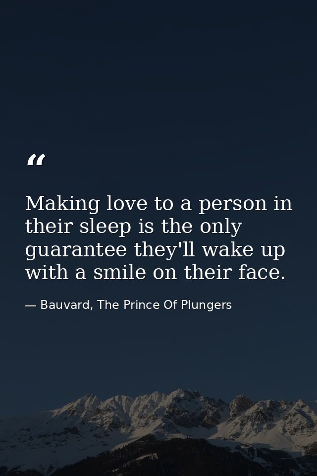 Making love to a person in their sleep is the only guarantee they'll wake up with a smile on their face. — Bauvard, The Prince Of Plungers