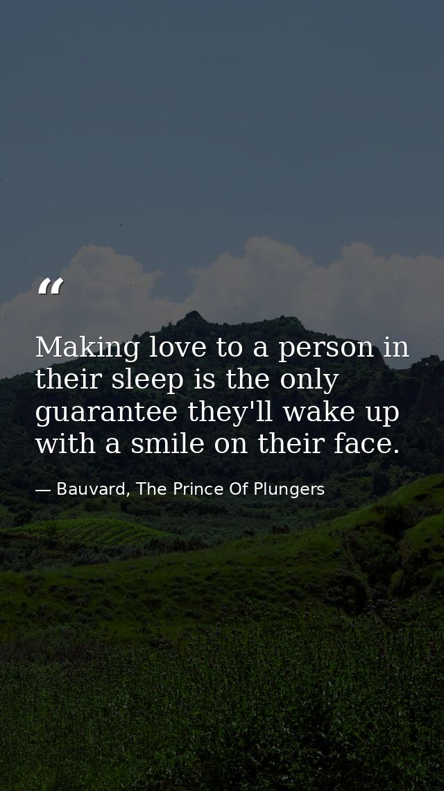 Making love to a person in their sleep is the only guarantee they'll wake up with a smile on their face. — Bauvard, The Prince Of Plungers
