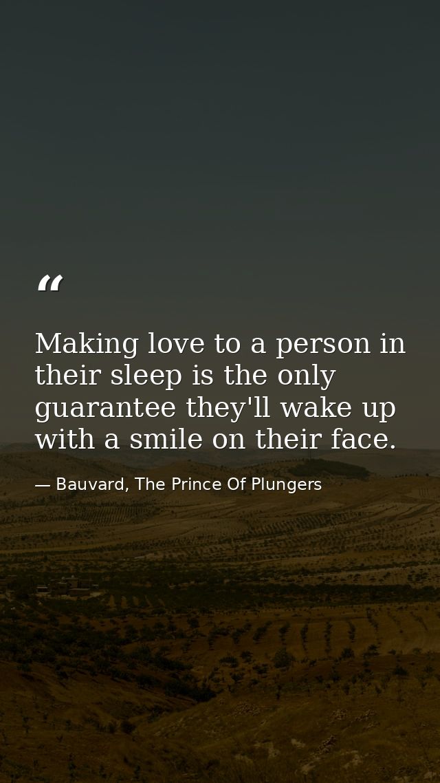 Making love to a person in their sleep is the only guarantee they'll wake up with a smile on their face. — Bauvard, The Prince Of Plungers