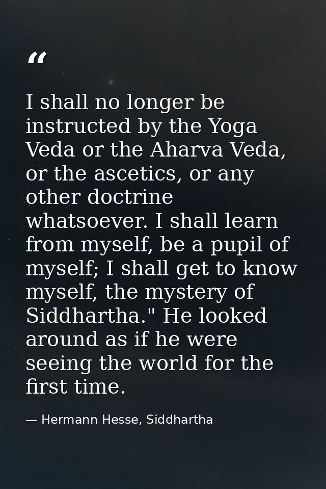 I shall no longer be instructed by the Yoga Veda or the Aharva Veda, or the ascetics, or any other doctrine whatsoever.  — Hermann Hesse, Siddhartha