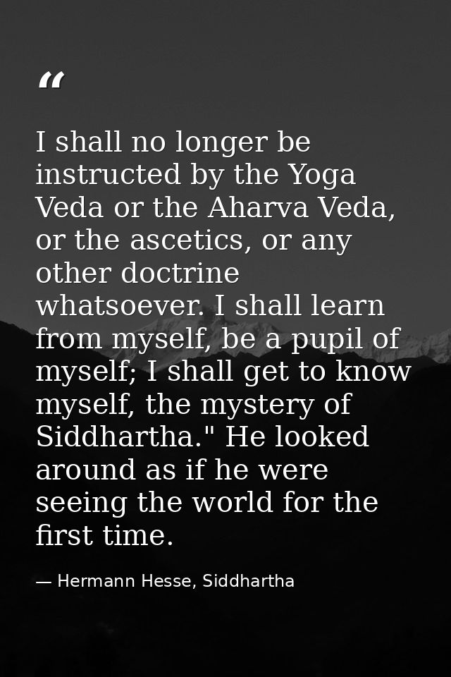 I shall no longer be instructed by the Yoga Veda or the Aharva Veda, or the ascetics, or any other doctrine whatsoever.  — Hermann Hesse, Siddhartha