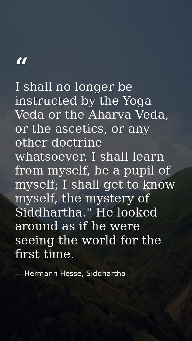 I shall no longer be instructed by the Yoga Veda or the Aharva Veda, or the ascetics, or any other doctrine whatsoever.  — Hermann Hesse, Siddhartha