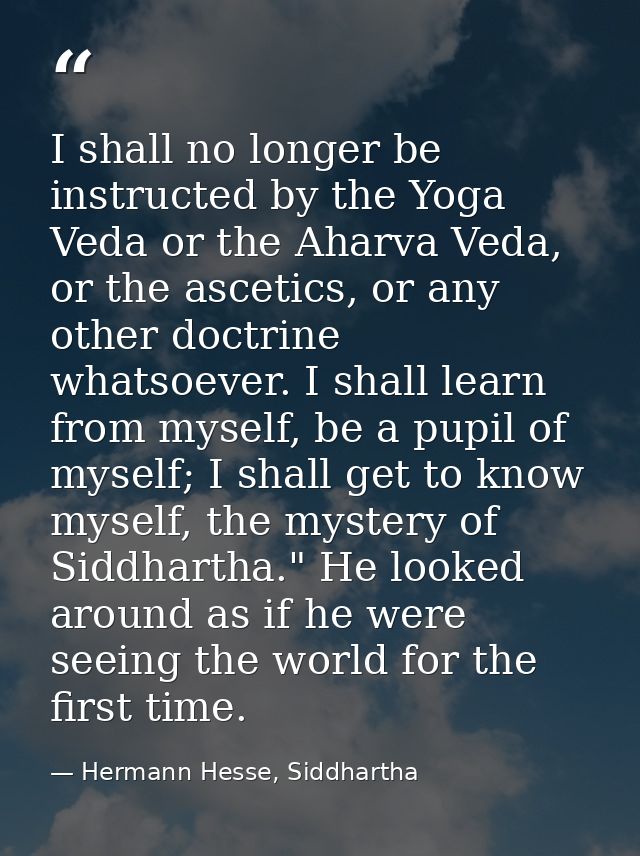 I shall no longer be instructed by the Yoga Veda or the Aharva Veda, or the ascetics, or any other doctrine whatsoever.  — Hermann Hesse, Siddhartha
