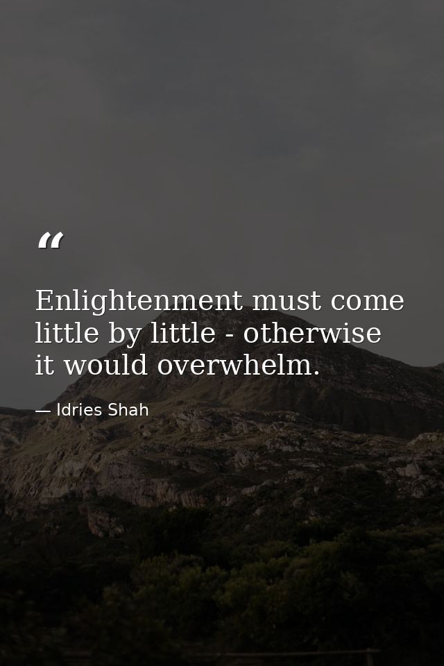 Enlightenment must come little by little - otherwise it would overwhelm. — Idries Shah