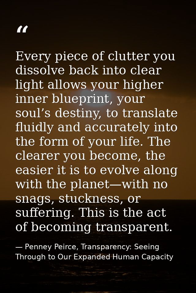 Every piece of clutter you dissolve back into clear light allows your higher inner blueprint, your soul’s destiny, to tr — Penney Peirce, Transparency: Seeing Through to Our Expanded Human Capacity