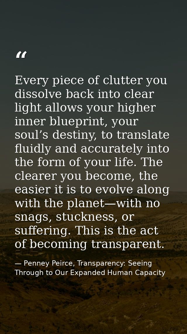 Every piece of clutter you dissolve back into clear light allows your higher inner blueprint, your soul’s destiny, to tr — Penney Peirce, Transparency: Seeing Through to Our Expanded Human Capacity