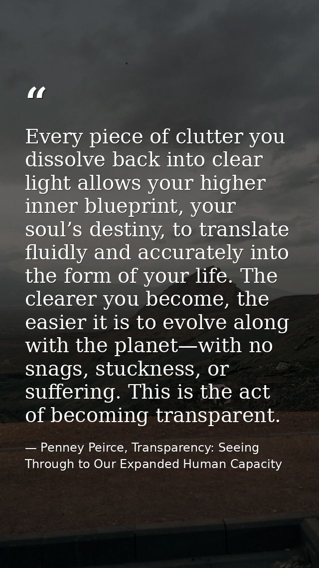 Every piece of clutter you dissolve back into clear light allows your higher inner blueprint, your soul’s destiny, to tr — Penney Peirce, Transparency: Seeing Through to Our Expanded Human Capacity