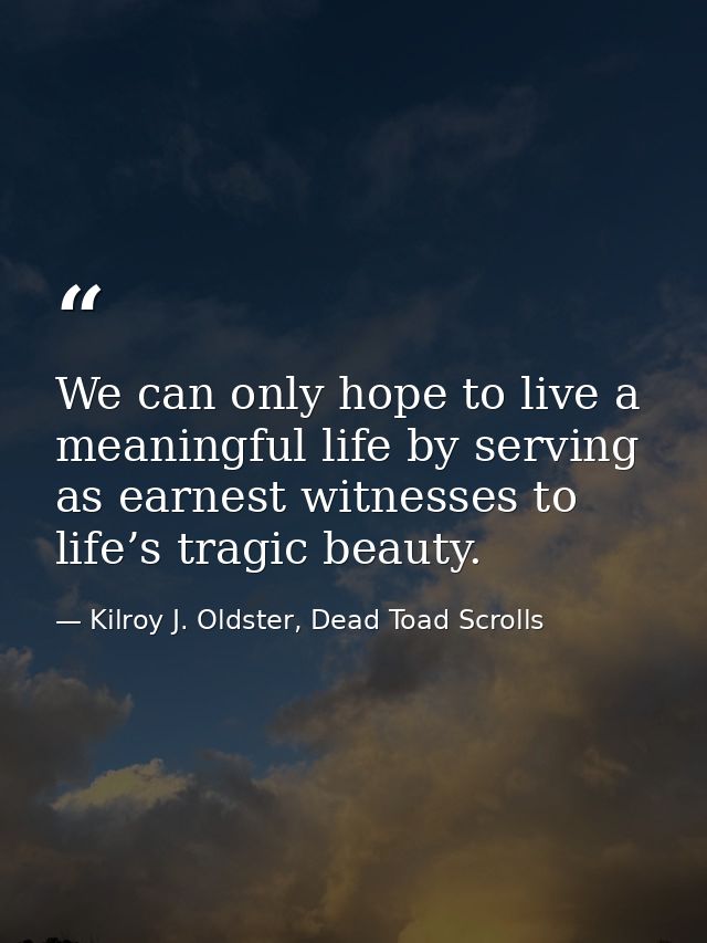 We can only hope to live a meaningful life by serving as earnest witnesses to life’s tragic beauty. — Kilroy J. Oldster, Dead Toad Scrolls
