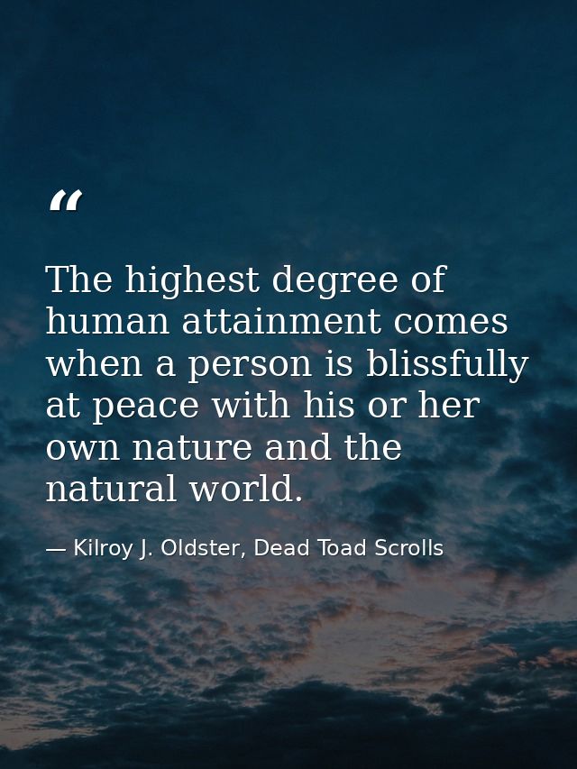 The highest degree of human attainment comes when a person is blissfully at peace with his or her own nature and the nat — Kilroy J. Oldster, Dead Toad Scrolls