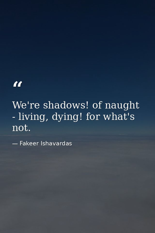 We're shadows! of naught - living, dying! for what's not. — Fakeer Ishavardas
