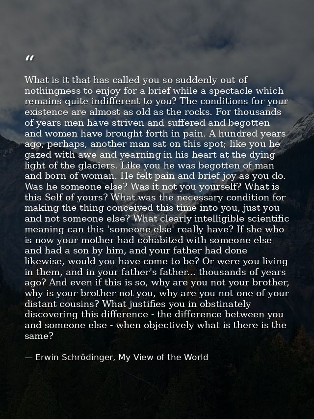 What is it that has called you so suddenly out of nothingness to enjoy for a brief while a spectacle which remains quite — Erwin Schrödinger, My View of the World